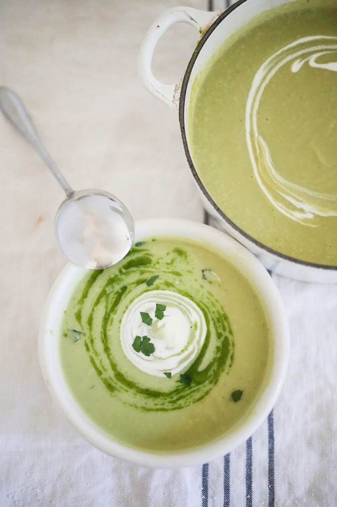 A delicious recipe for Celeriac and Fennel soup with Parsley oil and optional creme fraise | www.feastingathome.com