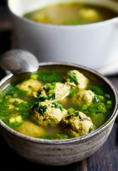 Arabic Meatball Soup with Spinach and Lime | www.feastingathome.com