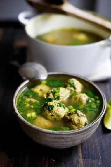 Arabic Meatball Soup with Spinach and Lime