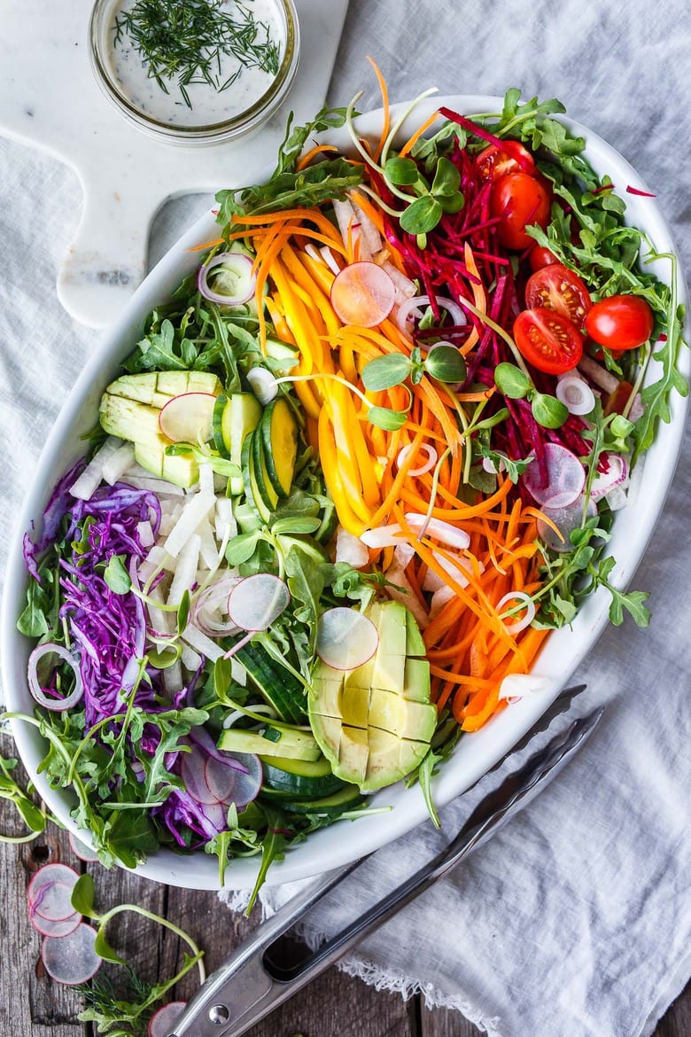 Chopped Rainbow Salad Bowls with Peanut Sauce