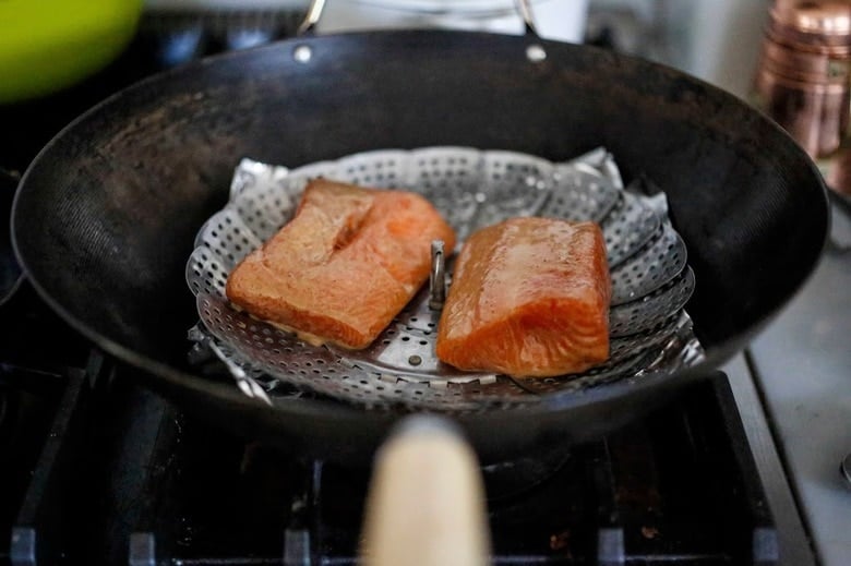 Tea-smoked Five Spice Salmon, sounds complicated but couldn't be more simple. All you need is a wok! Easy step by step recipe for an elegant meal. 