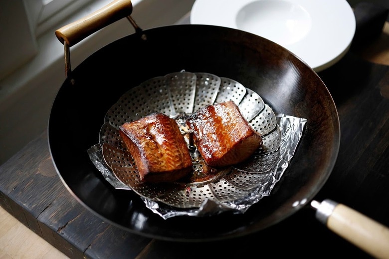 Tea-smoked Five Spice Salmon, sounds complicated but couldn't be more simple. All you need is a wok! Easy step by step recipe for an elegant meal.