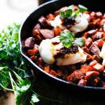 Sweet Potato Hash with Poached Eggs and Harissa | www.feastingathome.com