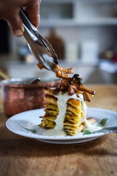 Crispy Spaghetti Squash Crepes with Mushrooms and Sage | www.feastingathome.com