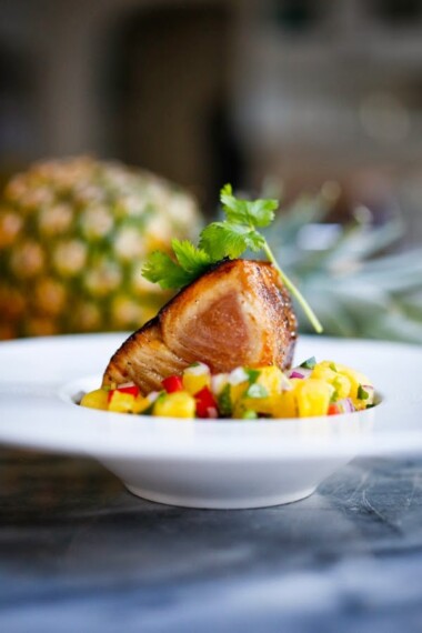 Seared Hawaiian Ono with Honey Soy Glaze and fresh Pineapple Salsa...an elegant healthy meal, perfect for a gathering or dinner party. Easy, delicious! | www.feastingathome.com