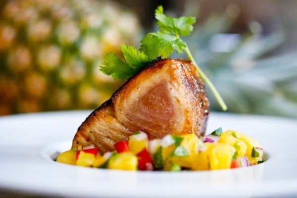 Seared Hawaiian Ono with Honey Soy Glaze and fresh Pineapple Salsa...an elegant healthy meal, perfect for a gathering or dinner party. Easy, delicious! | www.feastingathome.com