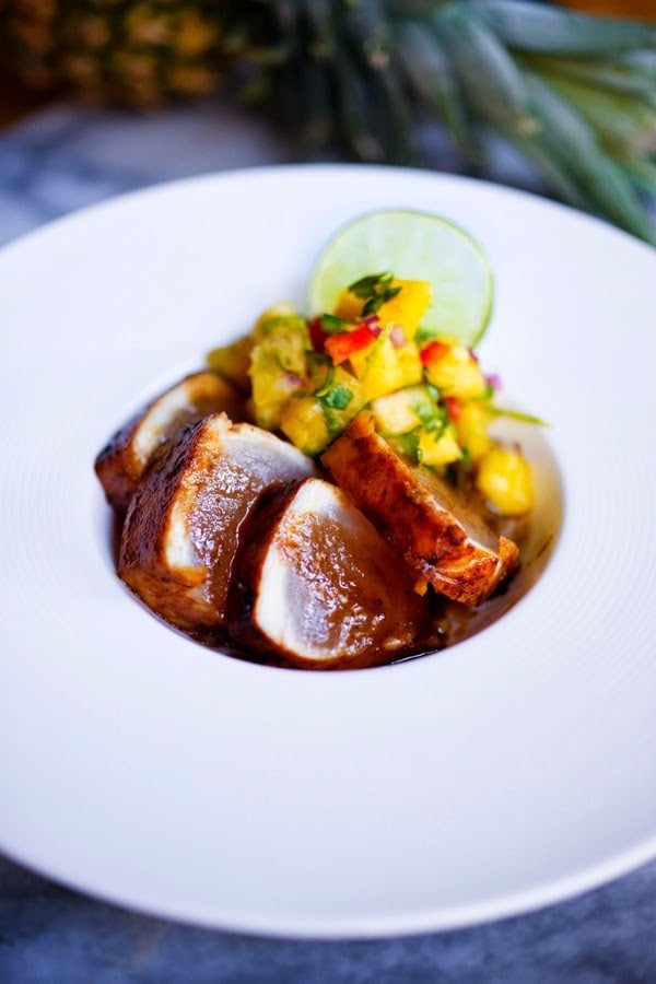 Seared Hawaiian Ono with Honey Soy Glaze and fresh Pineapple Salsa...an elegant healthy meal, perfect for a gathering or dinner party. Easy, delicious! | www.feastingathome.com