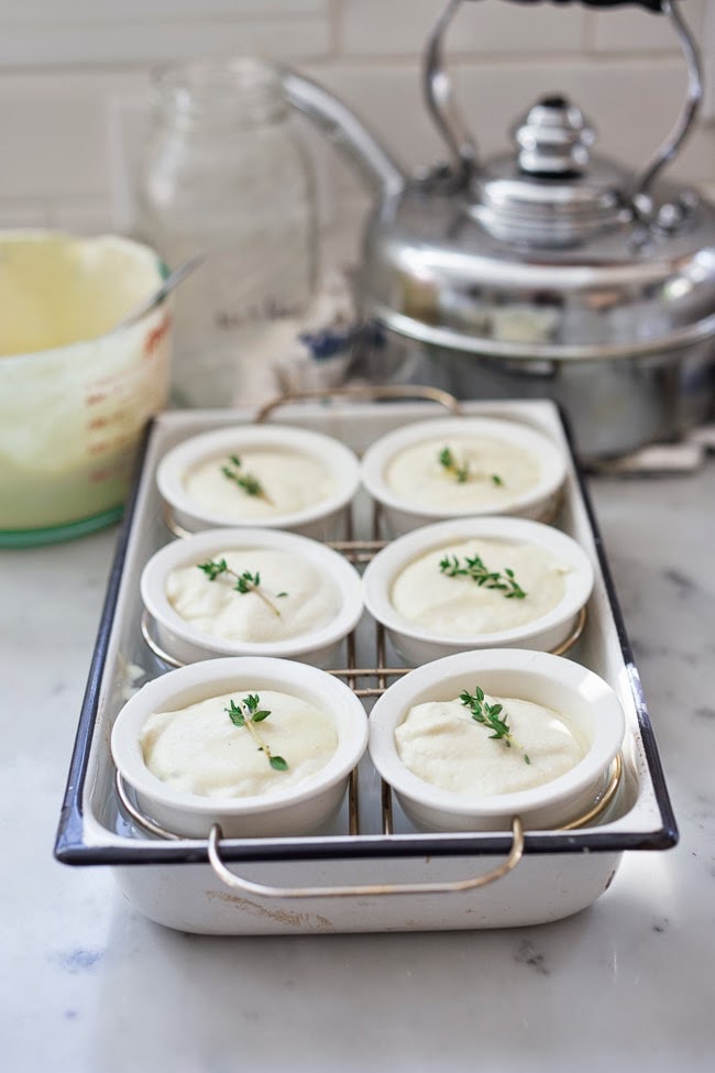 Artichoke Souffle with Goat Cheese and thyme- make with fresh artichoke hearts- a decadent and delicious appetizer. | www.feastingathome.com