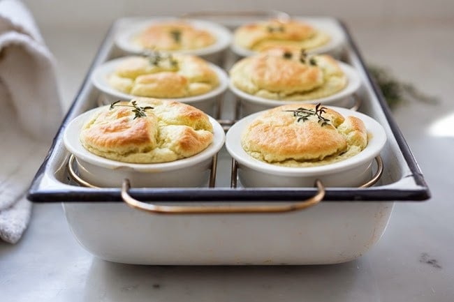 Artichoke Souffle with Goat Cheese and thyme- make with fresh artichoke hearts- a decadent and delicious appetizer. | www.feastingathome.com