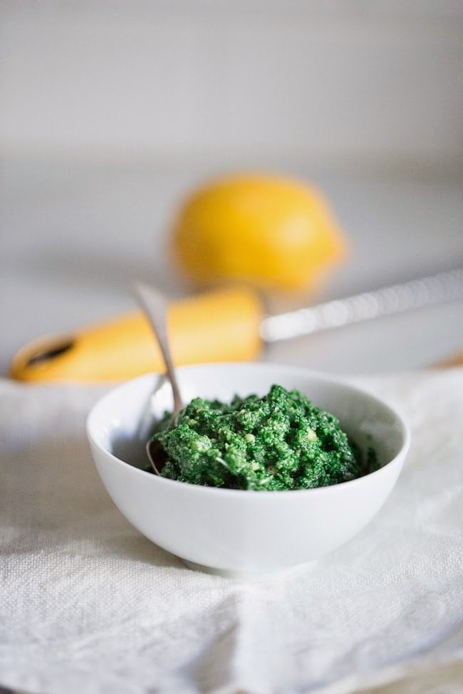 Nettle Pesto Pasta with toasted pine nuts and lemon zest | www.feastingathome.com