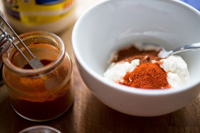 harissa aioli ingredients in a bowl