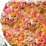 This Upside Down Rhubarb Cake is gluten free- made with Almond Flour! Deliciously addictive, perfect for Spring. | www.feastingathome.com #rhubarb #rhubardcake #upsidedowncake #rhubarbtart #glutenfreecake