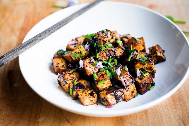 Black Garlic Tofu with chives... a flavorful way to prepare tofu! | www.feastingathome.com