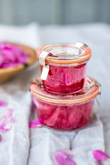 rose jam in jars