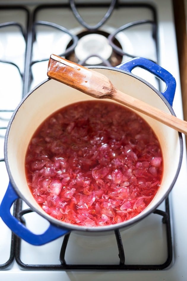 Homemade Rose Petal Jam- a simple delicious recipe made with wild rose petals, perfect on toast, scones or crepes, or spooned over ice-cream or cake. #rosepetaljam #rose #rosejam #roserecipes 