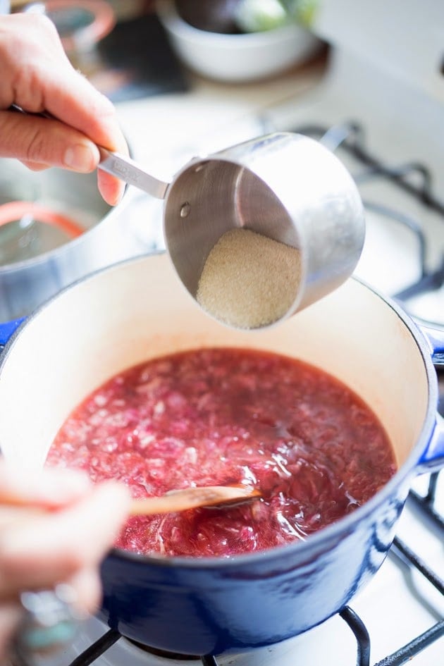 Homemade Rose Petal Jam- a simple delicious recipe made with wild rose petals, perfect on toast, scones or crepes, or spooned over ice-cream or cake. #rosepetaljam #rose #rosejam #roserecipes 