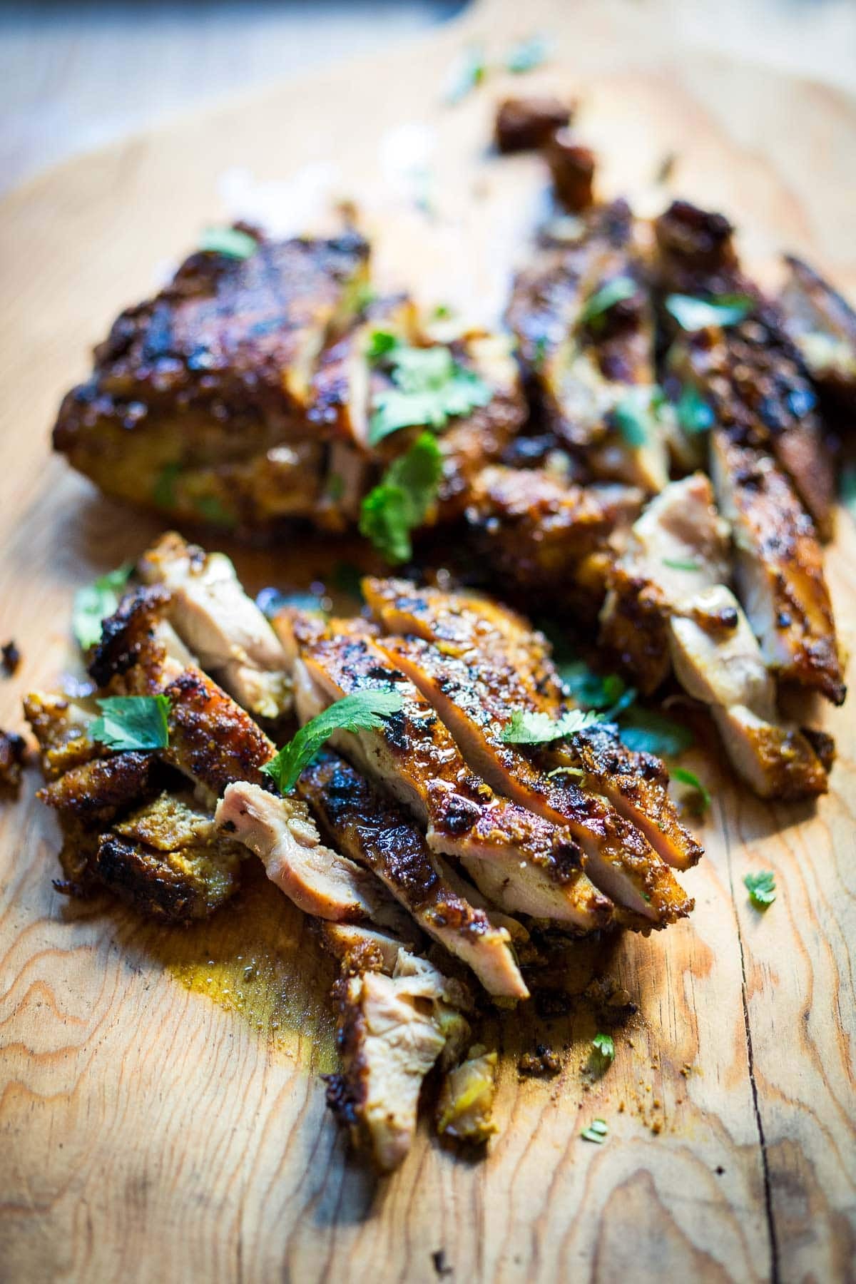 Chicken shawarama on a cutting board