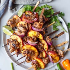 Jerk Chicken Skewers with Peaches