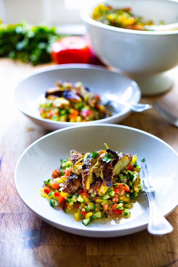 Grilled Chicken Shawarma with Israeli Salad.