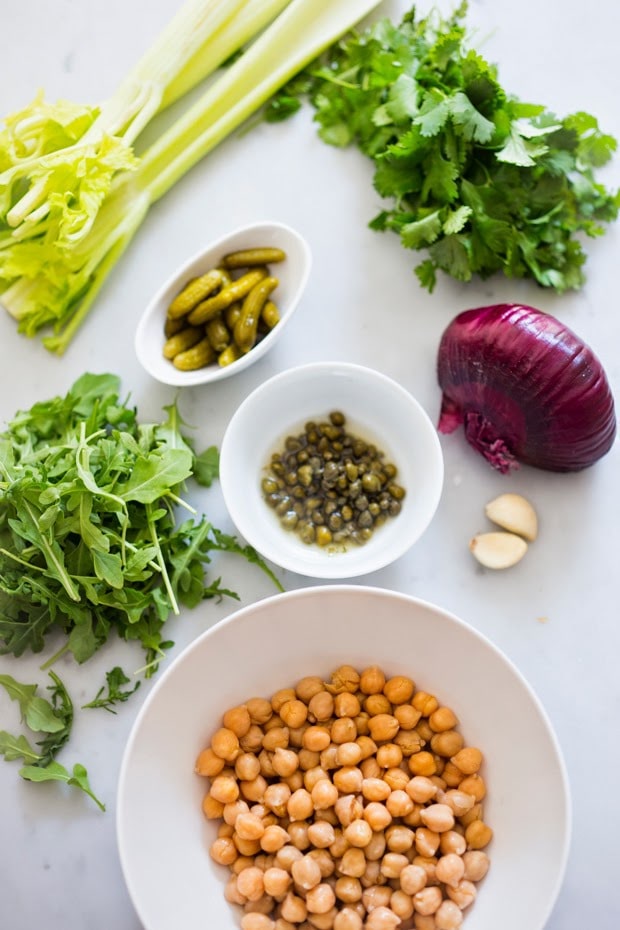 EASY Vegan Chickpea Sliders with fresh herbs, capers and arugula...so delicious! | www.feastingathome.com