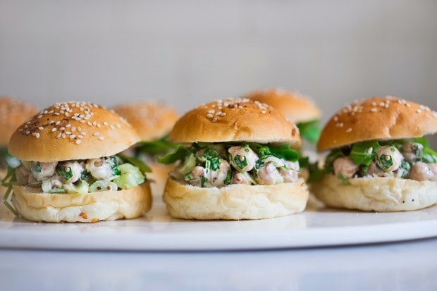 Cilantro Chickpea Salad Sliders - flavorful vegan appetizer ( or lunch) that wi EASY and fast! | www.feastingathome.com