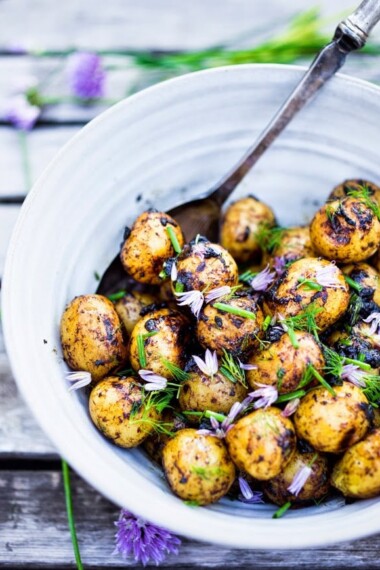 Grilled Potato Salad with Black Garlic Vinaigrette | www.feastingathome.com