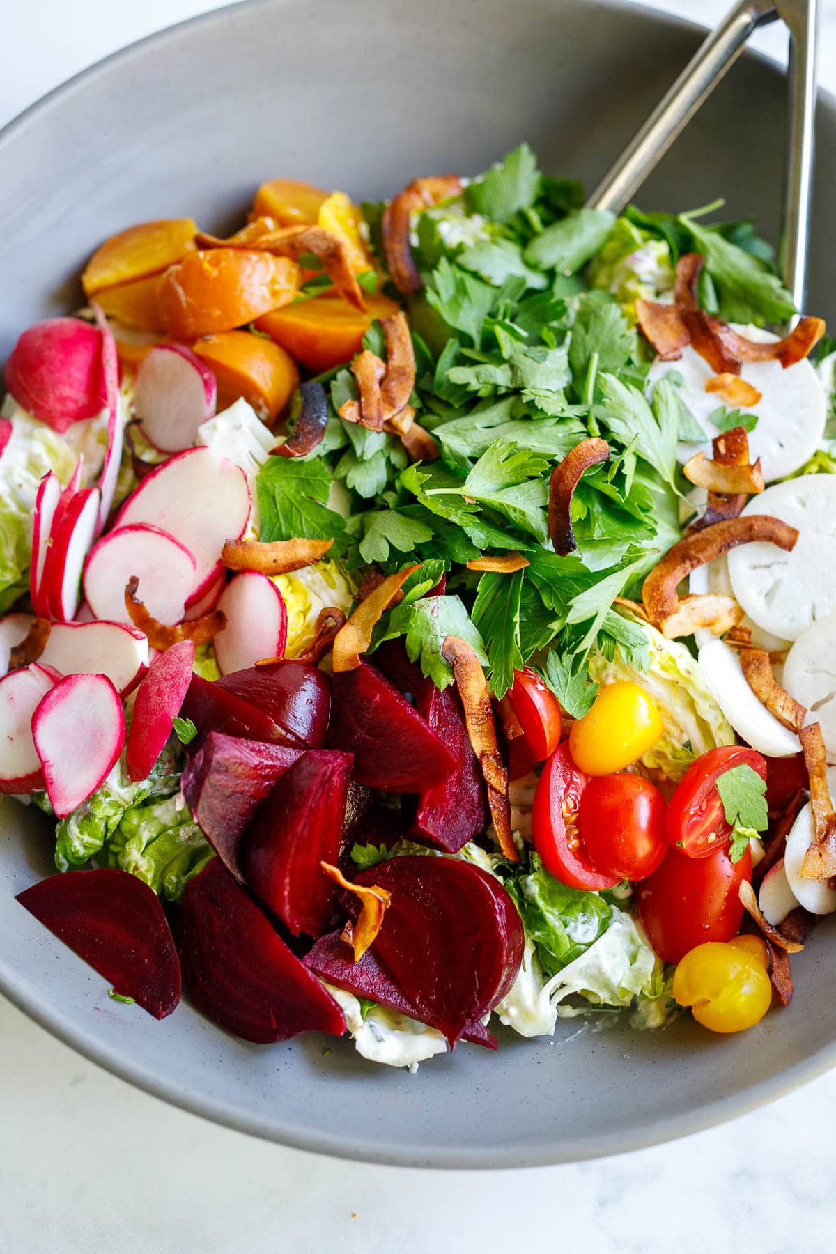 Little Gem Wedge Salad with Bacon, Blue Cheese, and Warm Garlic