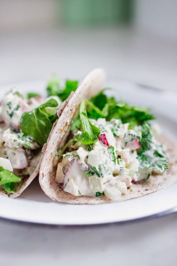 Tuna salad in a tortilla with jalapeno and cilantro