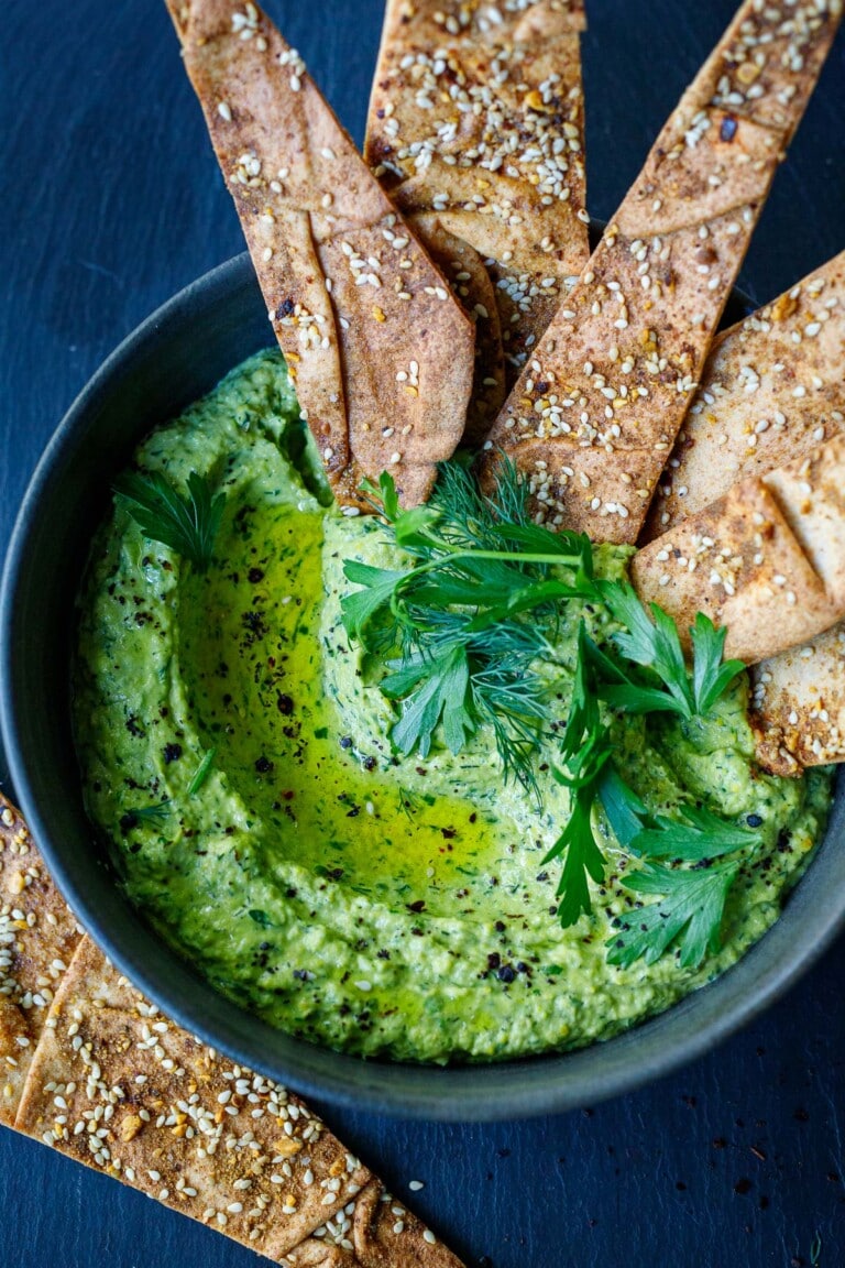This luscious, flavorful Zucchini Dip is a delicious way to use up your garden zucchini! Serve it up with pita chips or crackers for a tasty, healthy appetizer; everyone will love. Vegan, Gluten-Free. Video.