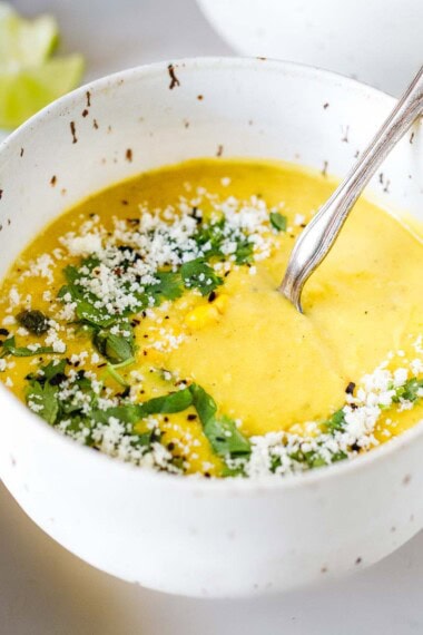 Sweet corn soup in a bowl.