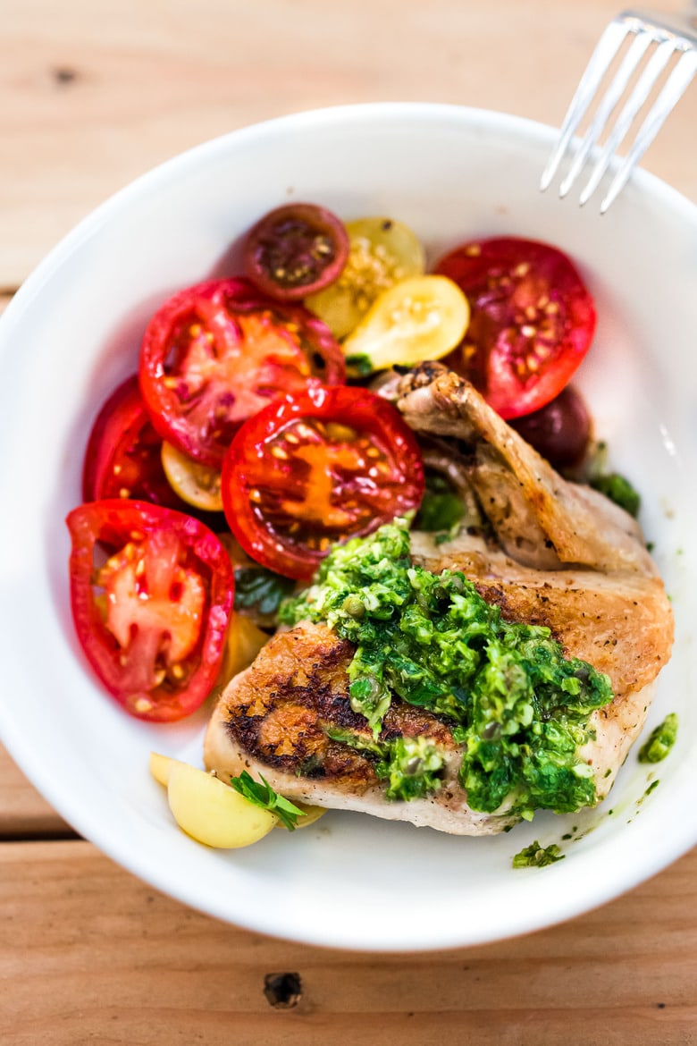 Grilled Chicken with Salsa Verde (an Italian herby caper sauce) - a simple easy weeknight meal perfect for supper on the patio! #grilledchicken #salsaverde #italianchicken 