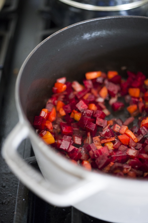 Lentils and Beet Soup - a healthy vegan stew or soup, that can be served on its own, or as a side dish to fish, chicken or meat. Vegan and Gluten free! #lentilsoup #veganlentilsoup #beets #lentilsandbeets #glutenfree #vegan #lentilsouprecipe