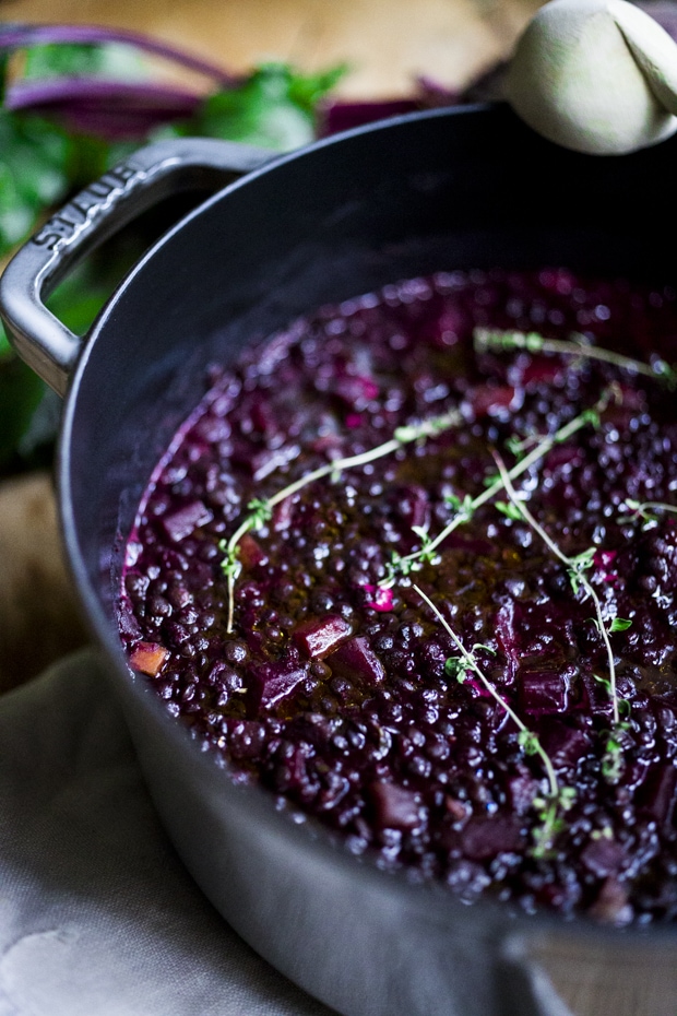 Lentils and Beet Soup - a healthy vegan stew or soup, that can be served on its own, or as a side dish to fish, chicken or meat. Vegan and Gluten free! #lentilsoup #veganlentilsoup #beets #lentilsandbeets #glutenfree #vegan #lentilsouprecipe