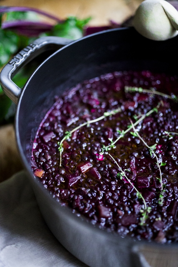 Lentils and Beet Soup - a healthy vegan stew or soup, that can be served on its own, or as a side dish to fish, chicken or meat. Vegan and Gluten free!  #lentilsoup #veganlentilsoup #beets #lentilsandbeets #glutenfree #vegan #lentilsouprecipe 