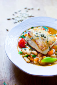 Sea Bass with Cannellini Bean Stew | www.feastingathome.com