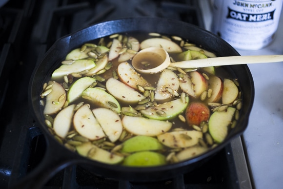 adding water and apples