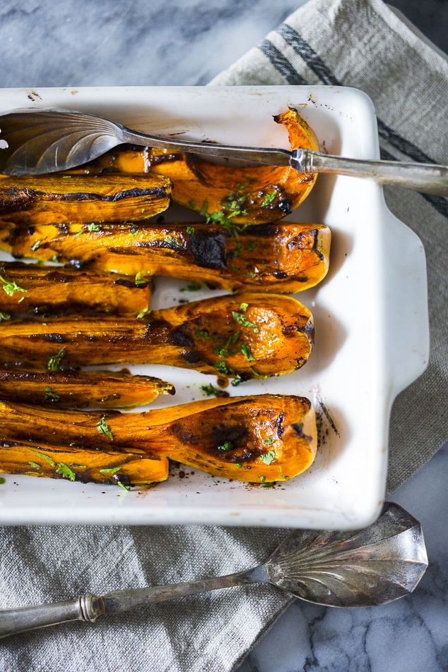 Roasted Butternut w/ Black garlic and Miso...a delicious, easy fall side dish, that is vegan and gluten free. | www.feastingathome.com #butternut #thanksgiving #sidedish #vegan