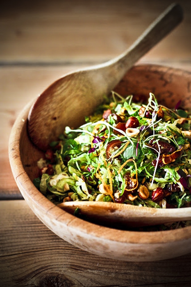 Brussel Sprout Salad with Dates and Hazelnuts