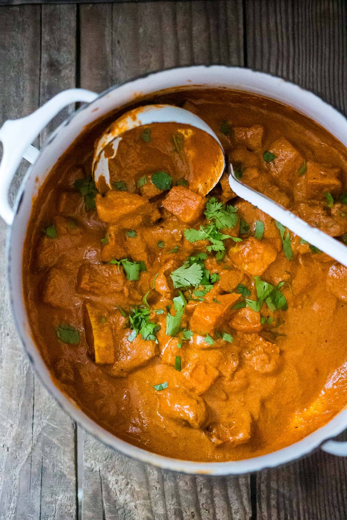 butternut tikka masala in a pot