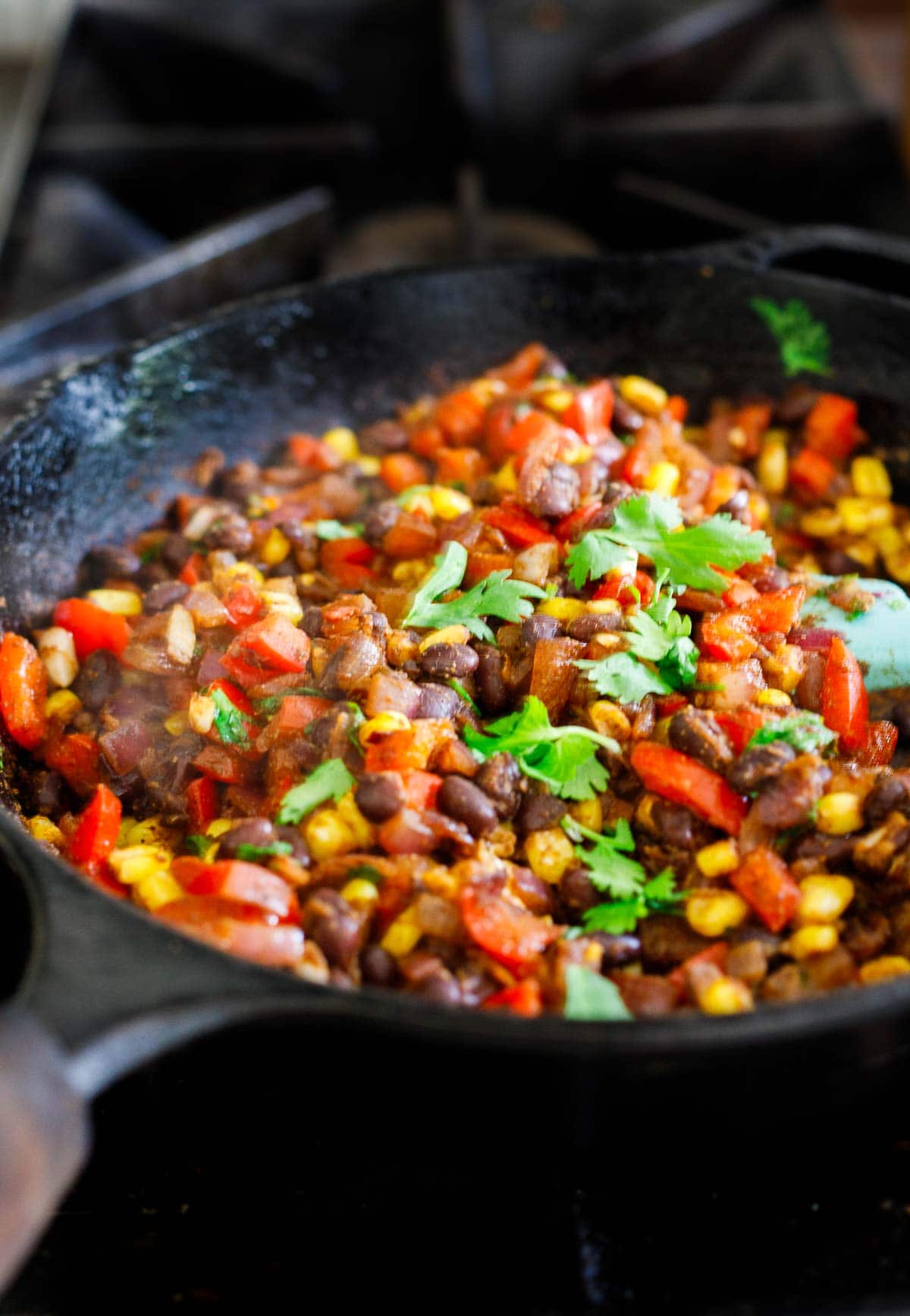 making the filling in a skillet on the stove. 