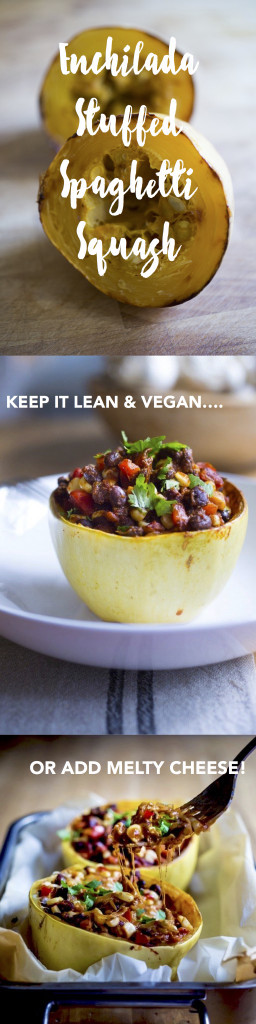 Enchilada Stuffed Spaghetti squash....keep it vegan ro add melty cheese, either way it's delicious! | www.feastingathome.com
