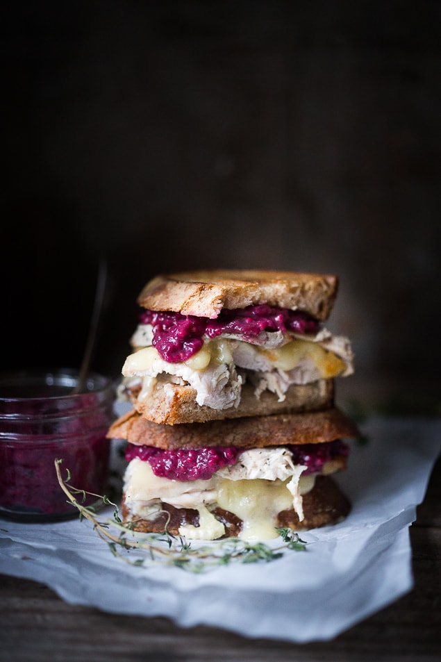 Turkey Grilled Cheese Sandwich with Cranberry Mustard - a delicious way to use leftover Thanksgiving Turkey and your Cranberry Sauce! #turkeysandwich #grilledcheese #brie #cranberry #thanksgiving 