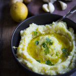 Skordalia! A Greek style dip made with potatoes, lemon garlic and olive oil. Easy and delicious! #skordalia