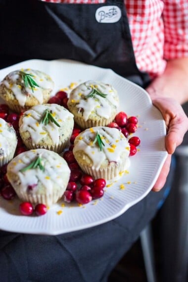 Cranberry Orange Muffins with Rosemary-Vegan & GF! | www.feastingathome.com