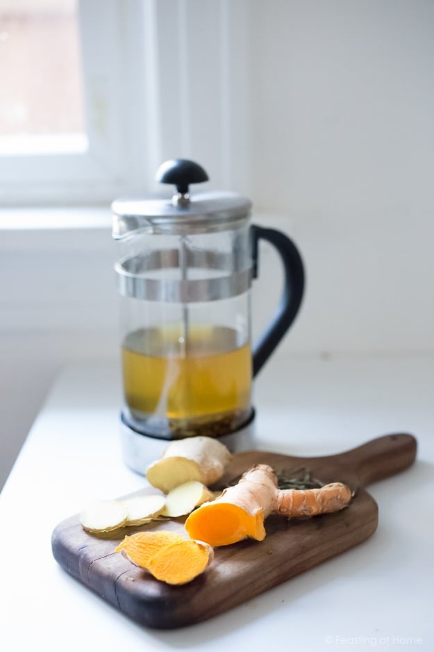 Ayurvedic Detox Tea- a daily drink with fresh turmeric, ginger and whole spices | www.feastingathome.com