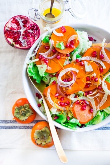 Winter Solstice Salad with persimmon and cranberry | www.feastingathome.com