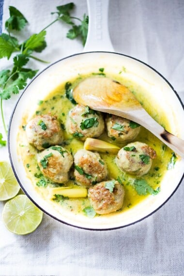 Thai Turkey Meatballs with Lemongrass Coconut Sauce | www.feastingathome.com