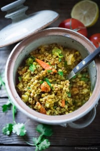 Budda Bowl- A cleansing ayurvedic recipe for khichadi made with sprouted mung beans and kashi... healing and detoxing | From Feasting at Home Blog