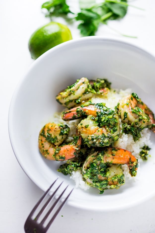 Chimichurri Shrimp! A fast and flavorful weeknight dinner that comes together in under 30 minutes! #chimichurri #shrim