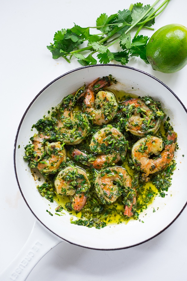 Chimichurri Shrimp- A fast, flavorful and easy appetizer or dinner! GF | www.feastingathome.com